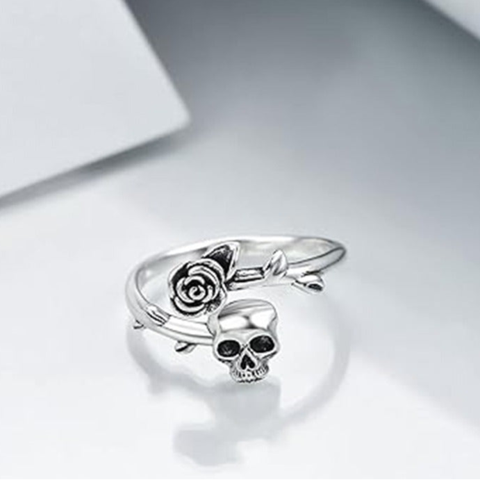 Goth Skull Rose Ring for Women