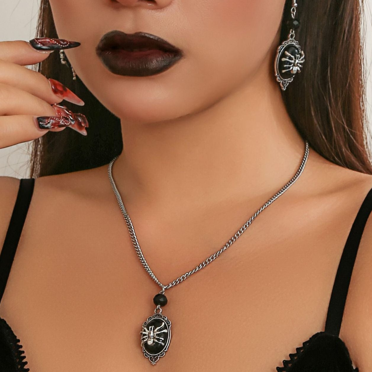 Gothic Spider Necklace and Earrings Set