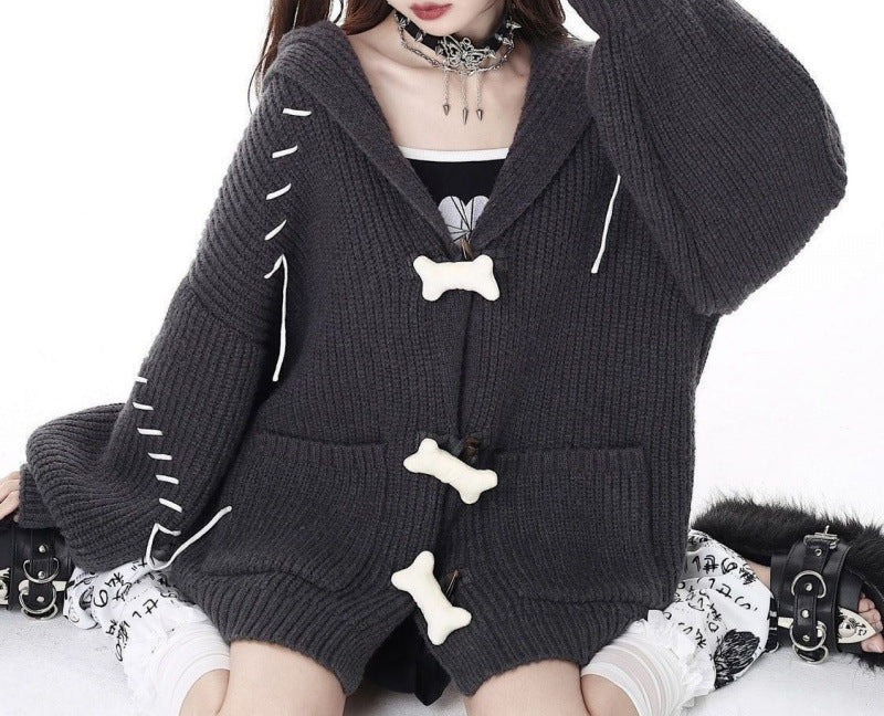 Goth Sweater Cardigan with Bone Buttons