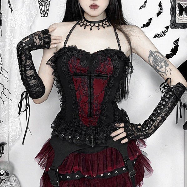 Black Red Goth Tutu Skirt with Tulle
