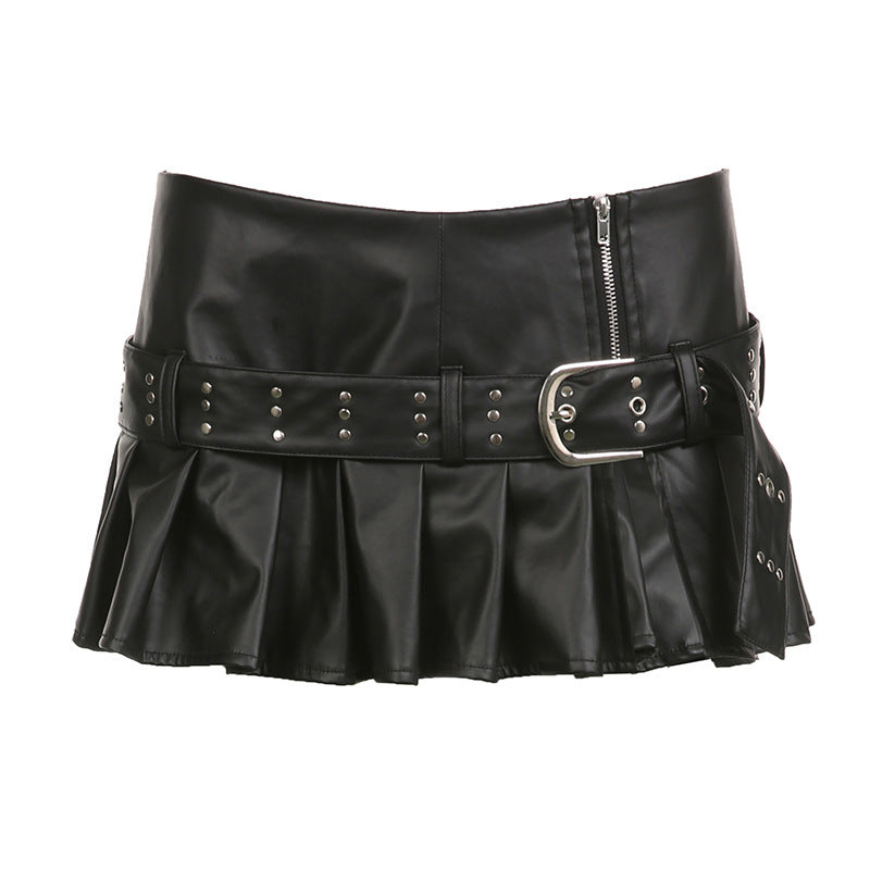 Black Goth Vegan Leather Low-Rise Mini Skirt