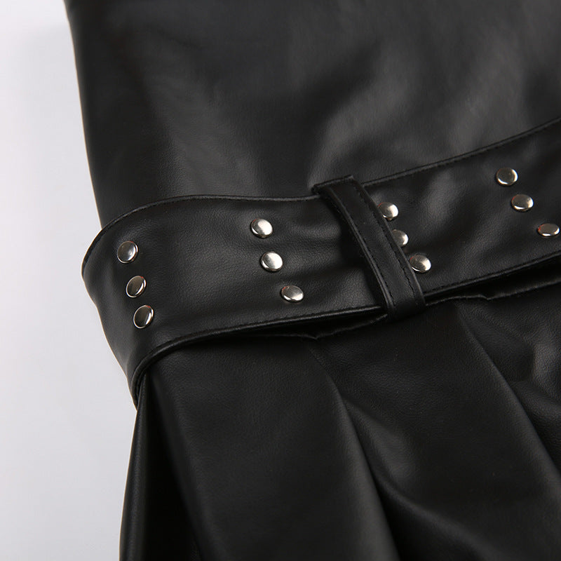Black Goth Vegan Leather Low-Rise Super Mini Skirt