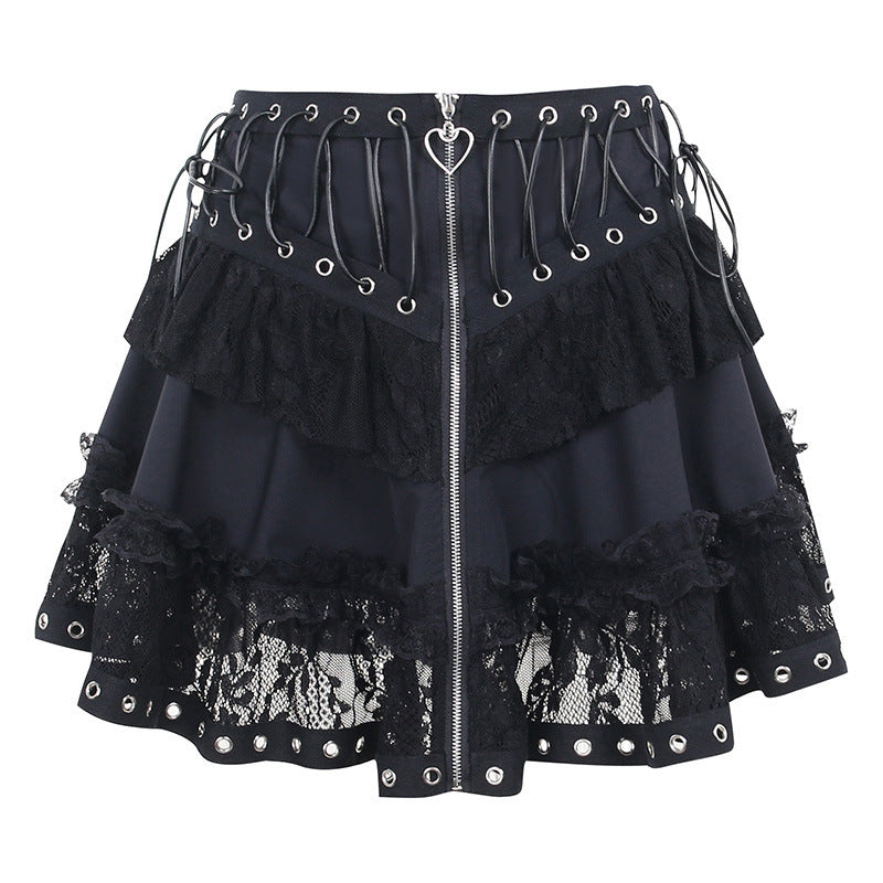 black Goth Zipper Short Poodle Skirt