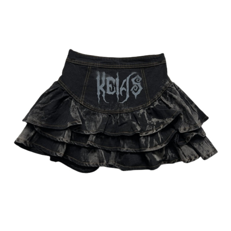 pleated Goth Short Skirt with Cross Chain Belt
