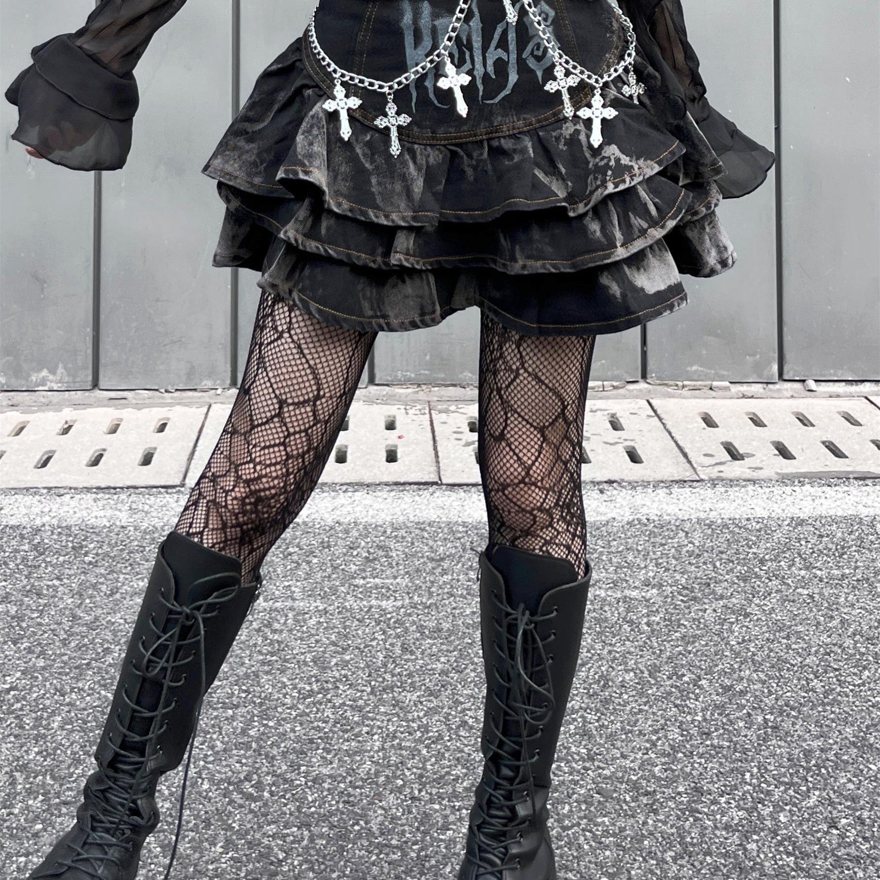 Goth Short Skirt with Cross Chain Belt