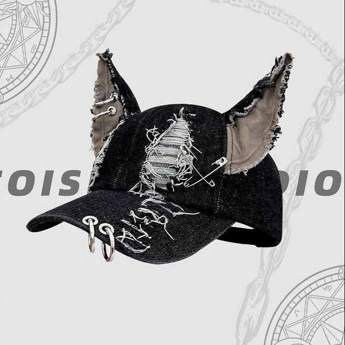 Gothic Baseball Cap Denim Wolf Ears