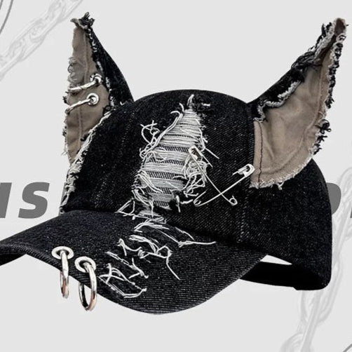 Gothic Baseball Cap with Wolf Ears