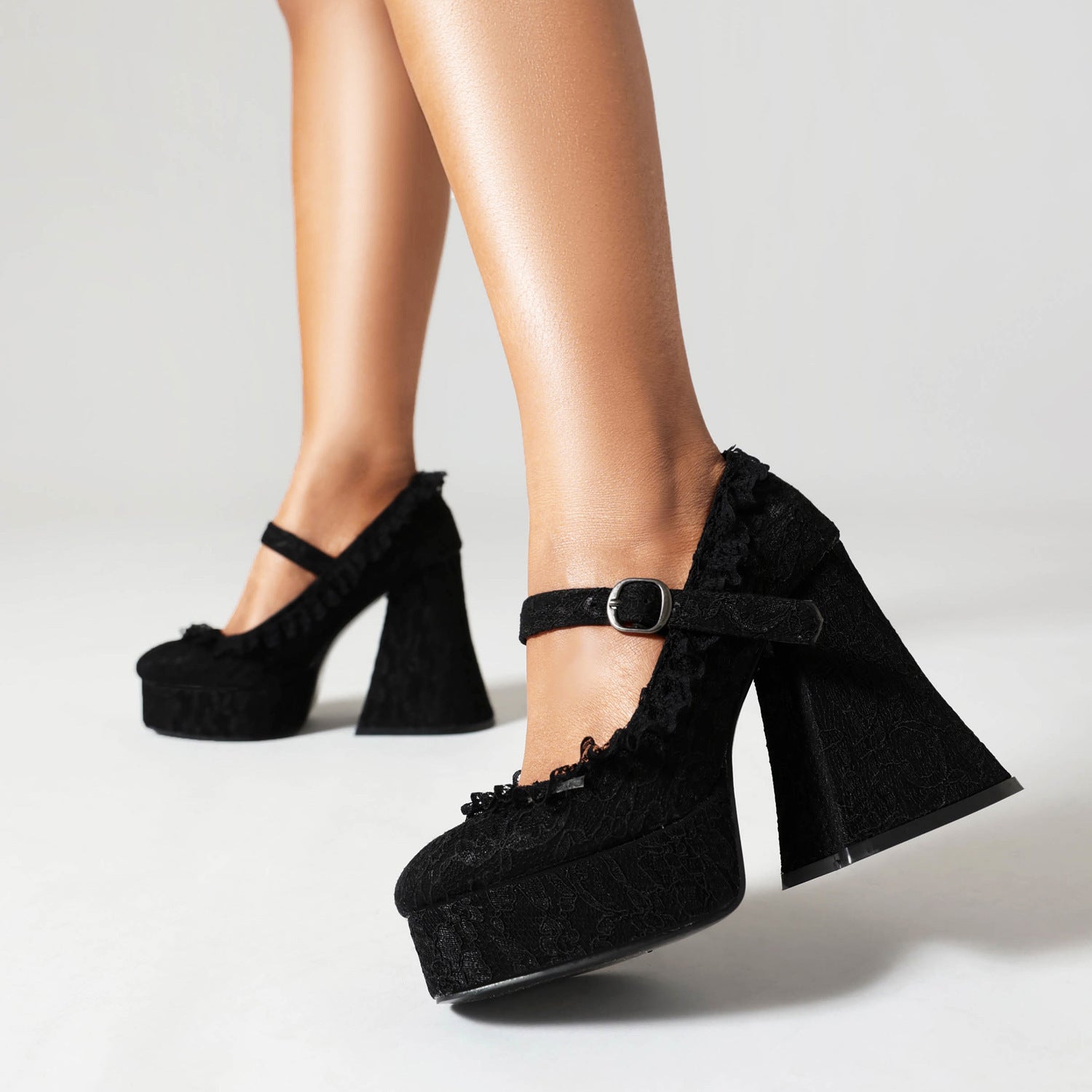 Gothic Black Lace Heels alt