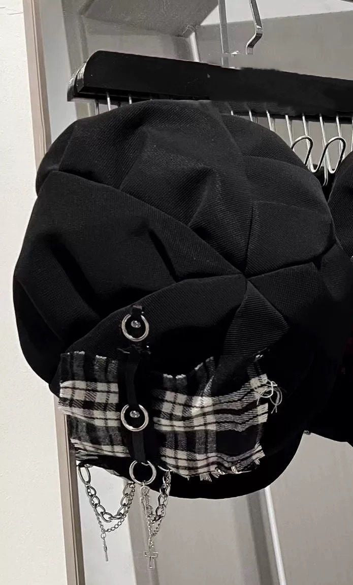 Gothic Black Plaid Beret