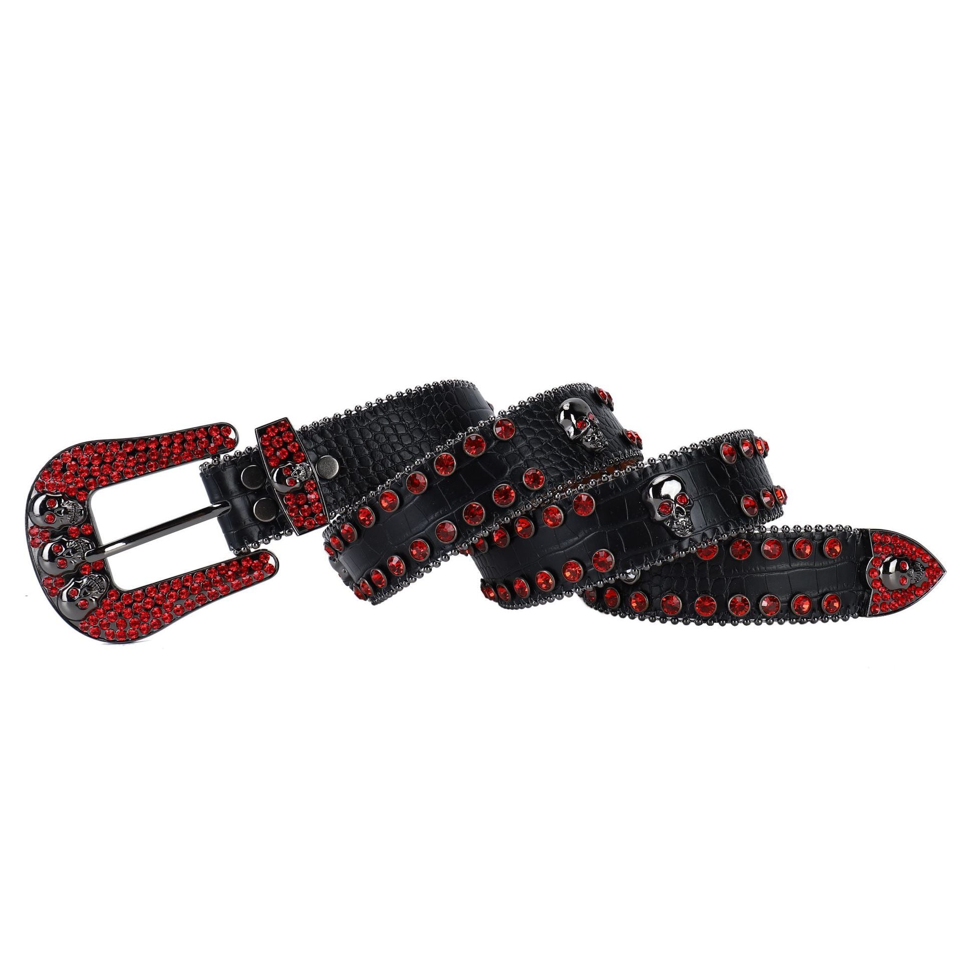 Gothic Black Red Crystal Belt with Skulls