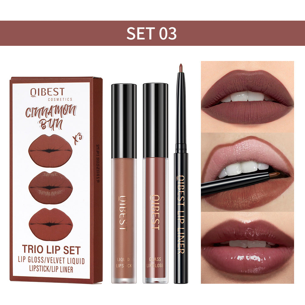 3 IN 1 Gothic Brown Lip Set Lipstick Lip Gloss and Lip Liner
