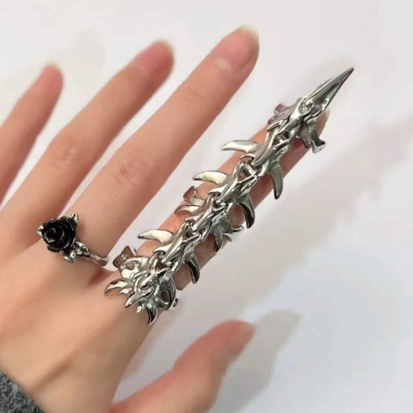 Gothic Cyberpunk Finger Spinal Bone Ring Womens