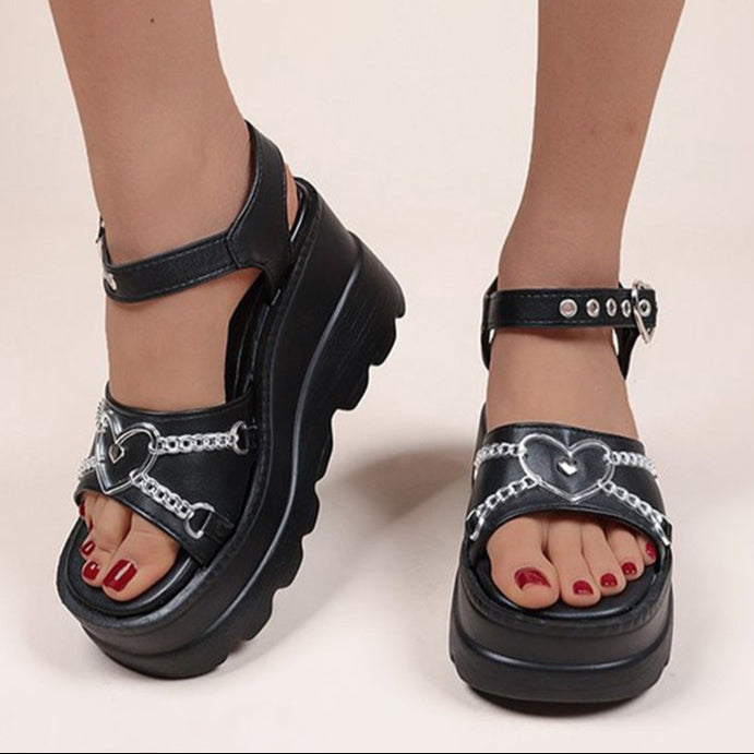 Gothic Heart Sandals Wedge Platform