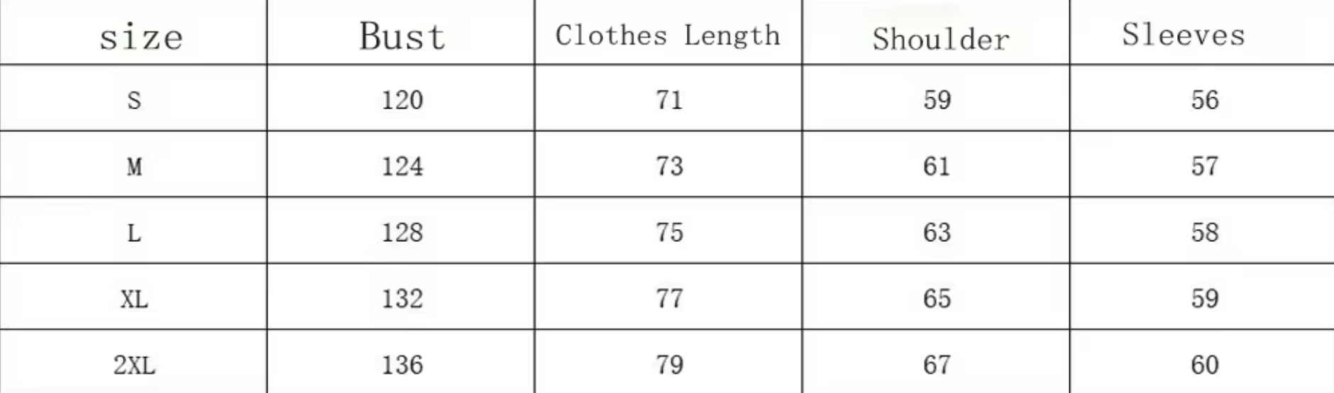 Gothic Hooded Sweater for Women size chart