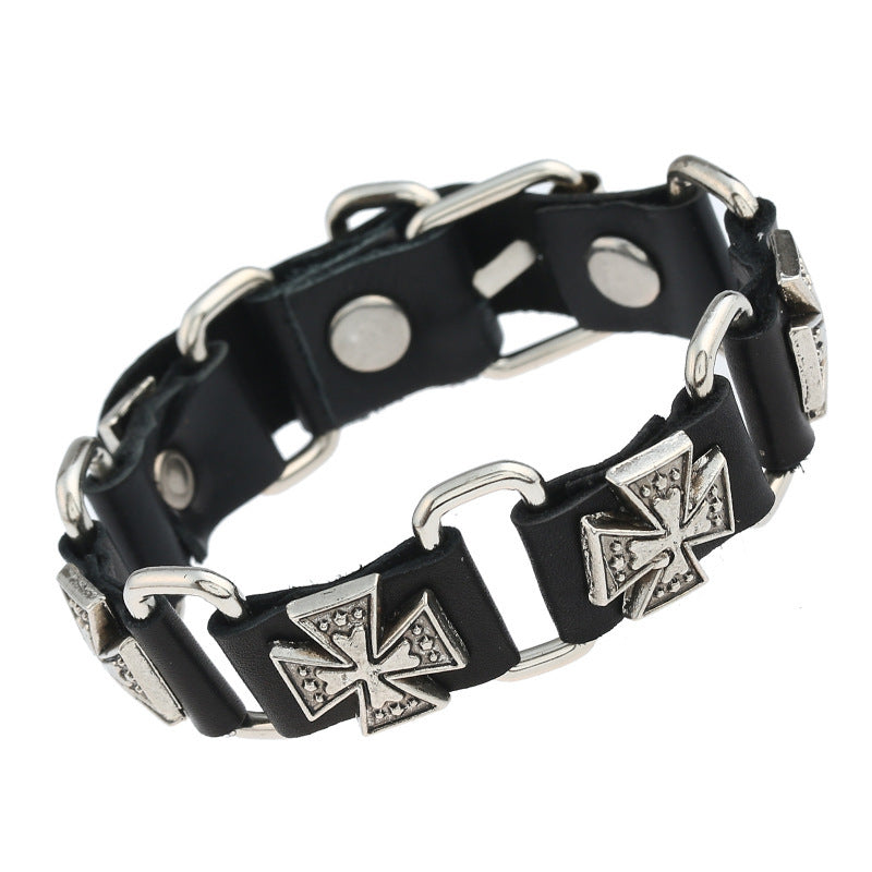 Gothic Leather Cross Bracelet for Men