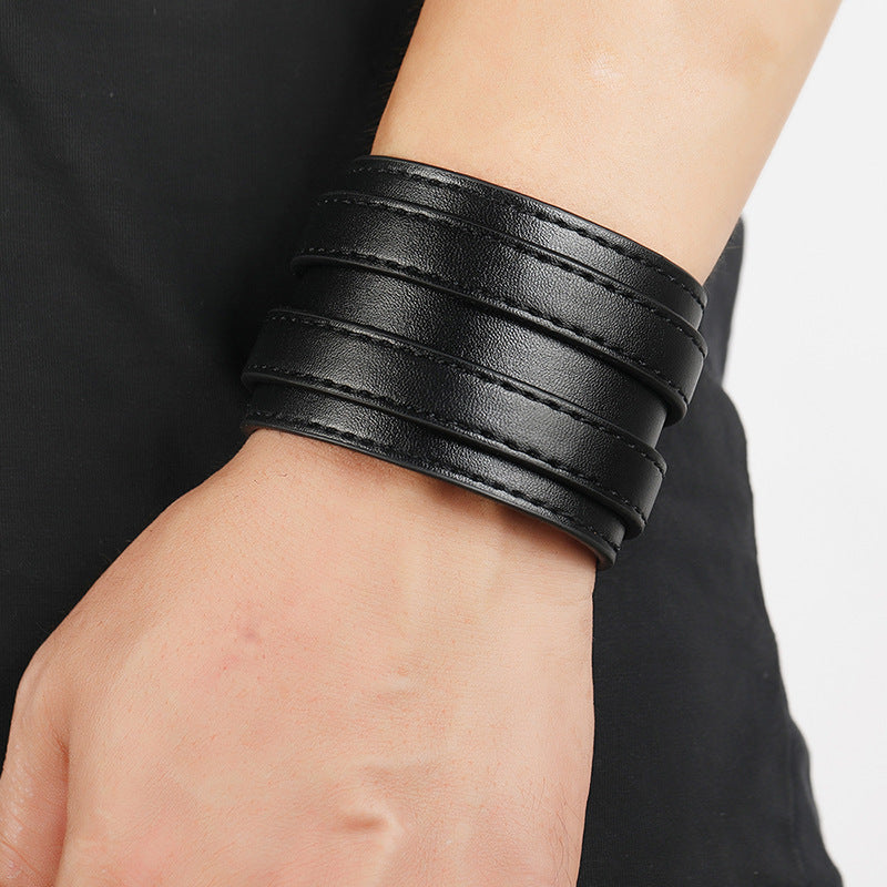 Black Wrist Band - Gothic Leather Wrist Strap