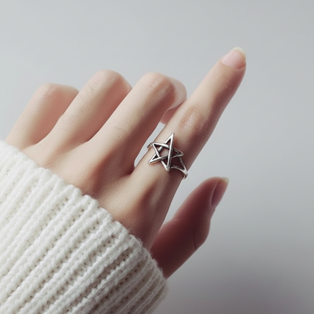 Gothic Pentagram Ring Womens