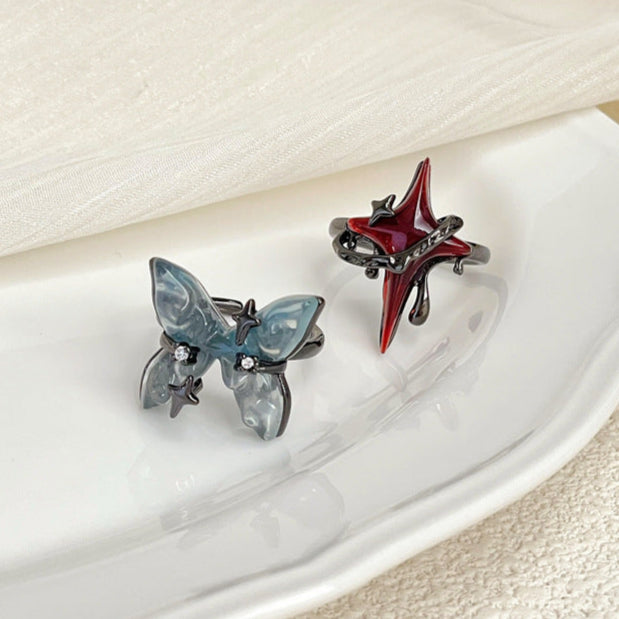 Gothic Red Star Ring Women