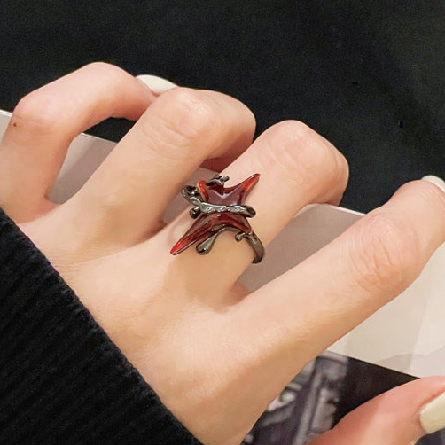 Gothic Red Star Ring Women