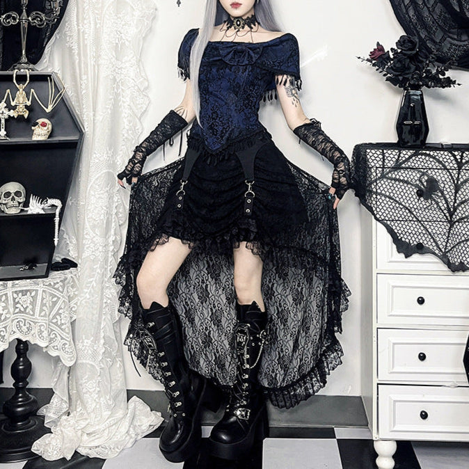 Gothic Sheer Lace Skirt with Top Set Co Ord