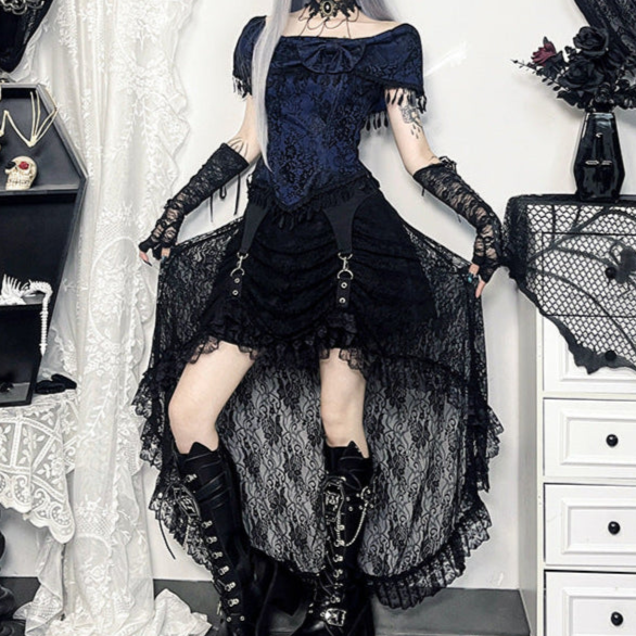 Gothic Sheer Lace Skirt with Top Set Co Ord