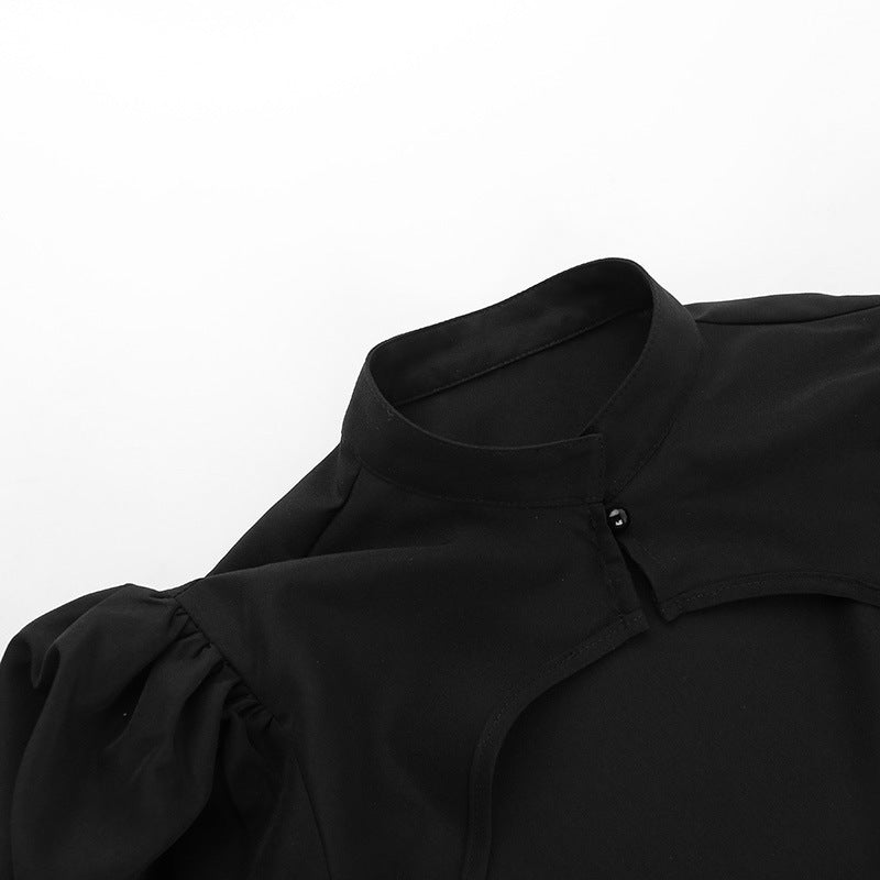 button high collar Gothic Shrug Black with Bell Sleeves