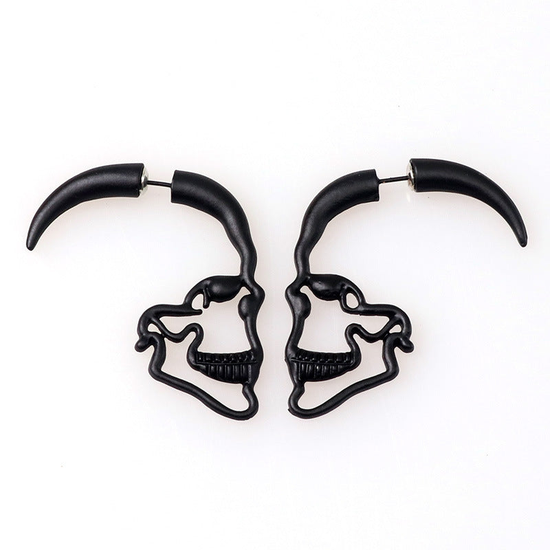 black Gothic Skull Line Art Earrings