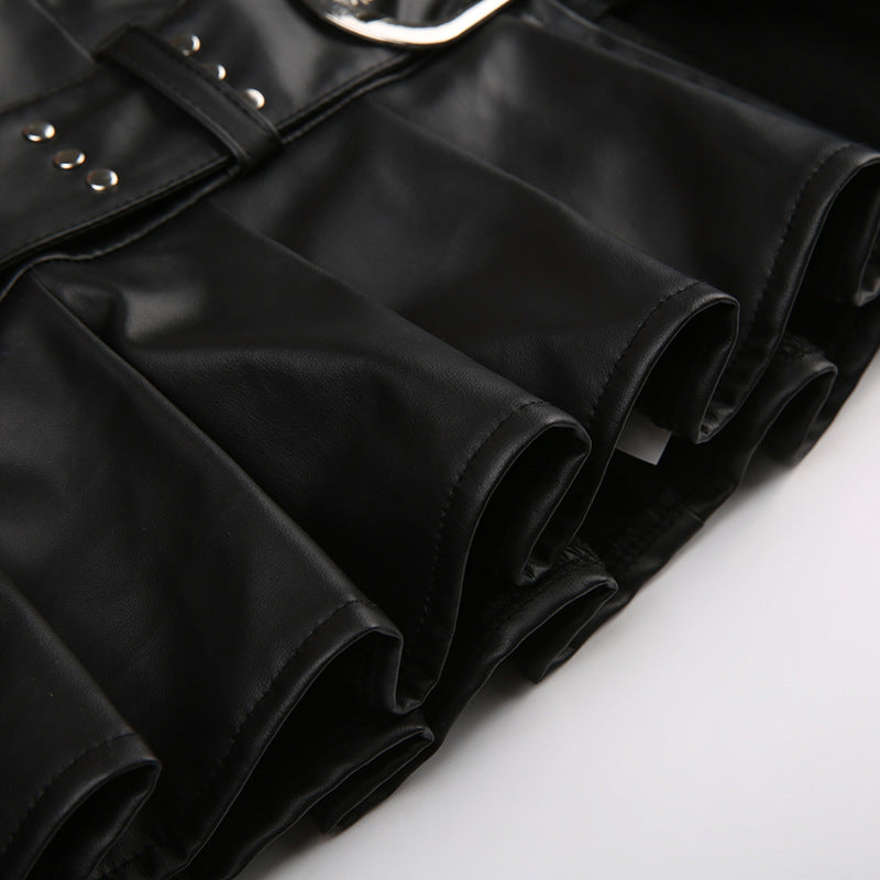 Black Goth Vegan Leather Low-Rise Super Mini Skirt