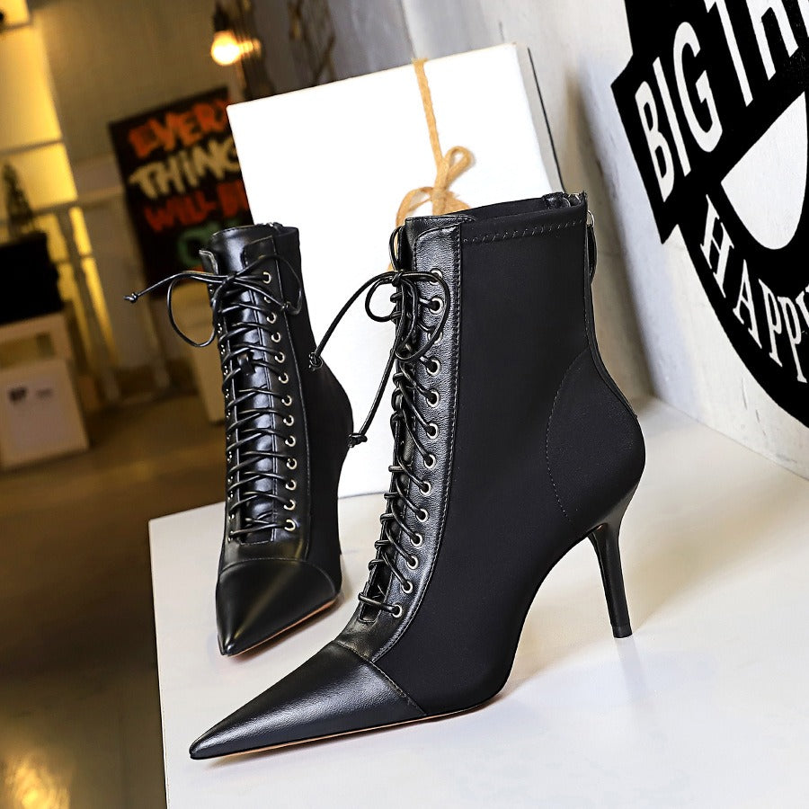 Black Gothic Victorian Lace Up Boot Heels Lace