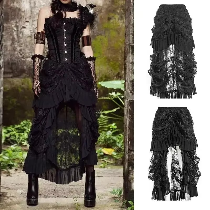 Long Gothic Victorian Skirt Black with Lace