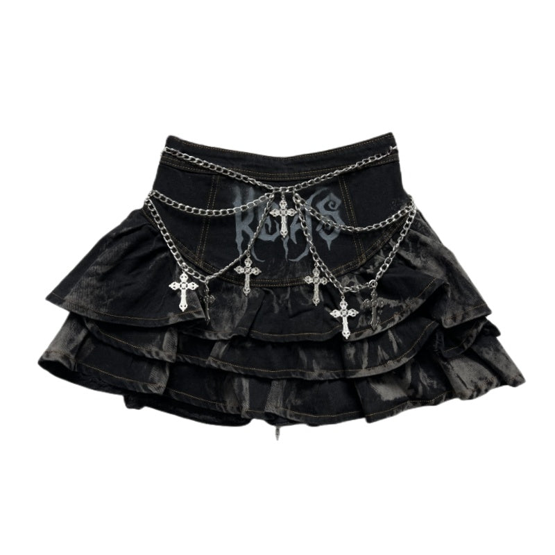 Goth Short Skirt with Cross Chain Belt