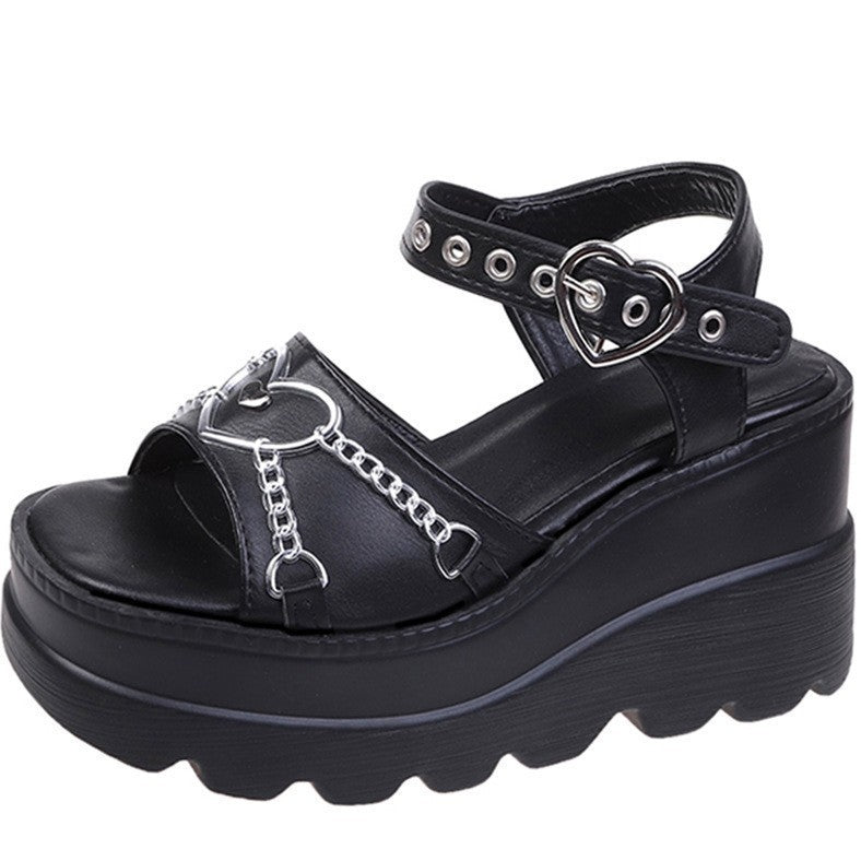 Gothic Heart Sandals Wedge Platform
