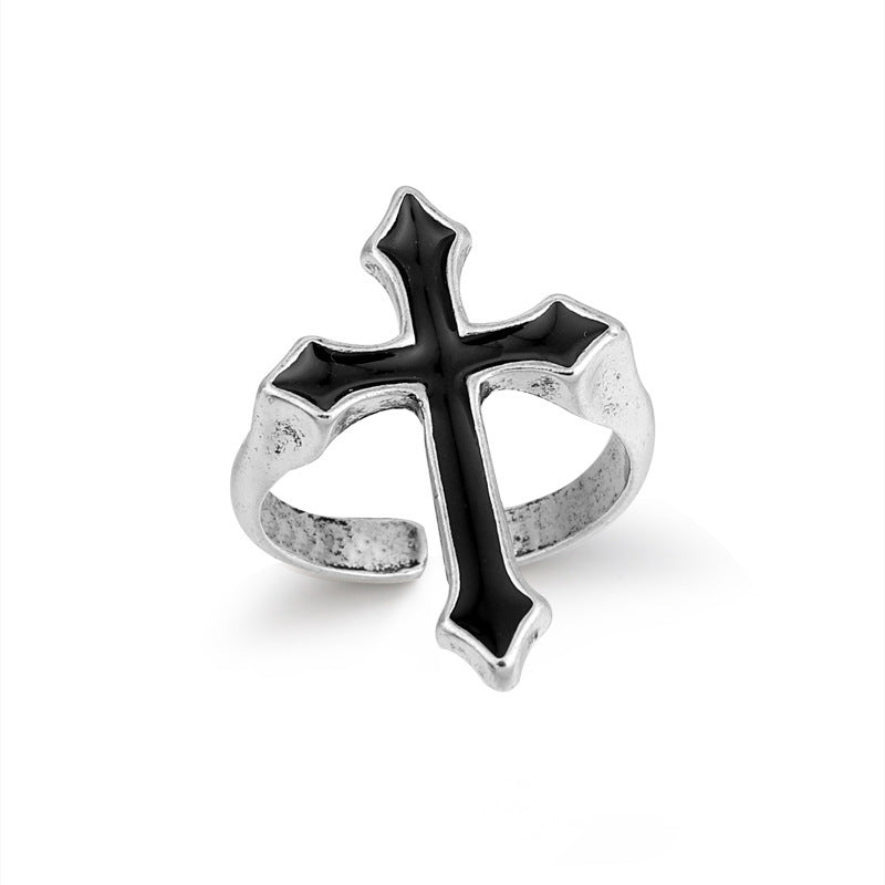 Gothic Black Cross Ring - Adjustable Size