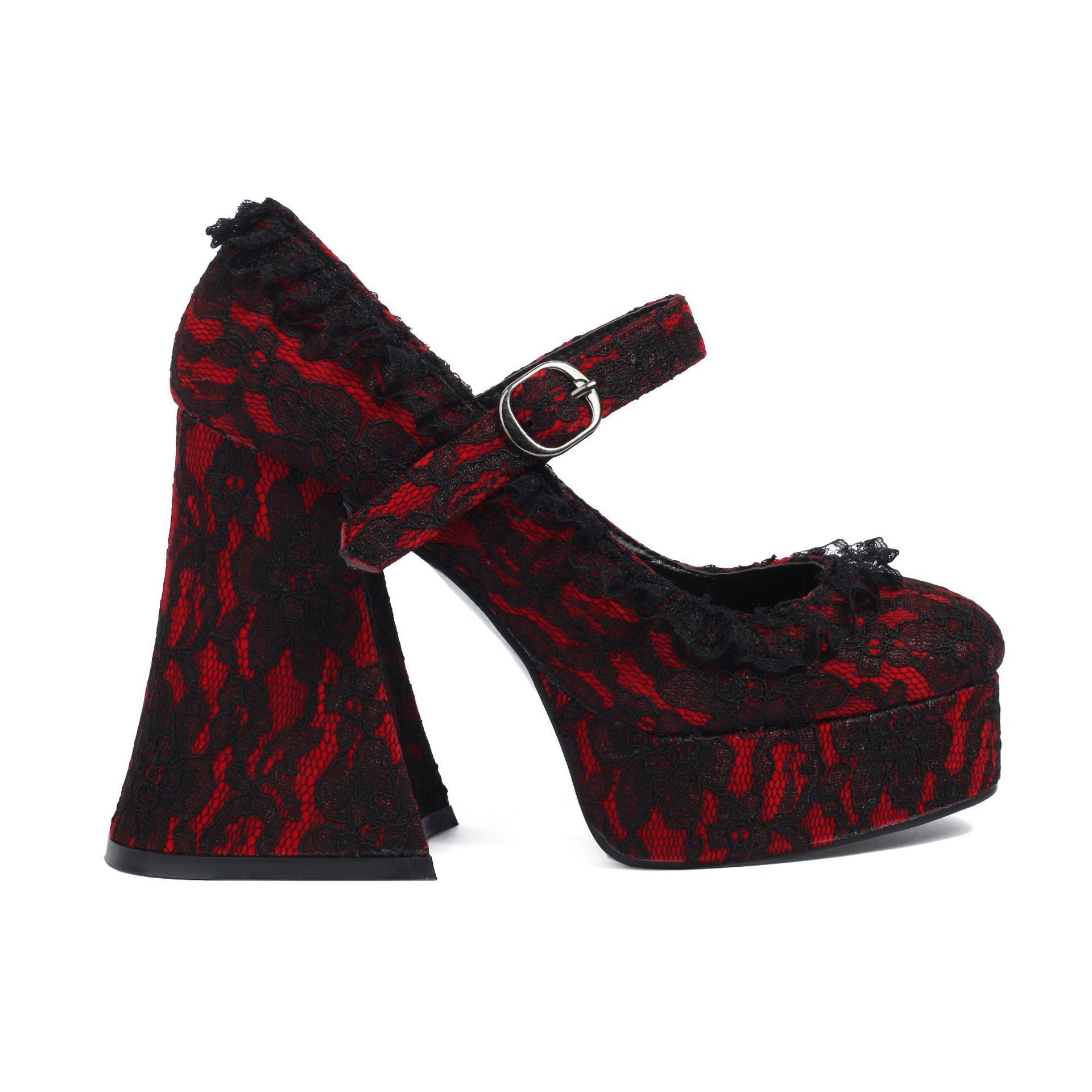 Gothic red Black Lace Heels