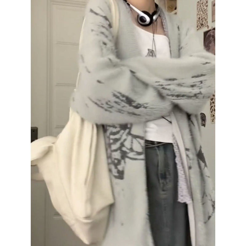 Gray Goth Cardigan Zip Up Sweater for Women