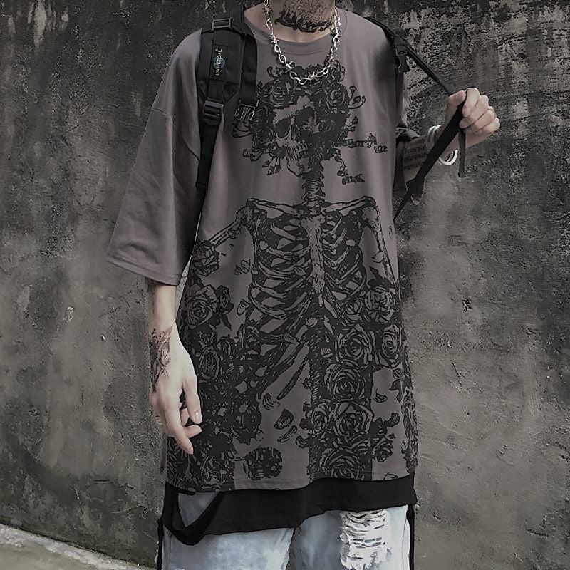 dark academia Gray Skeleton T-Shirt for Men