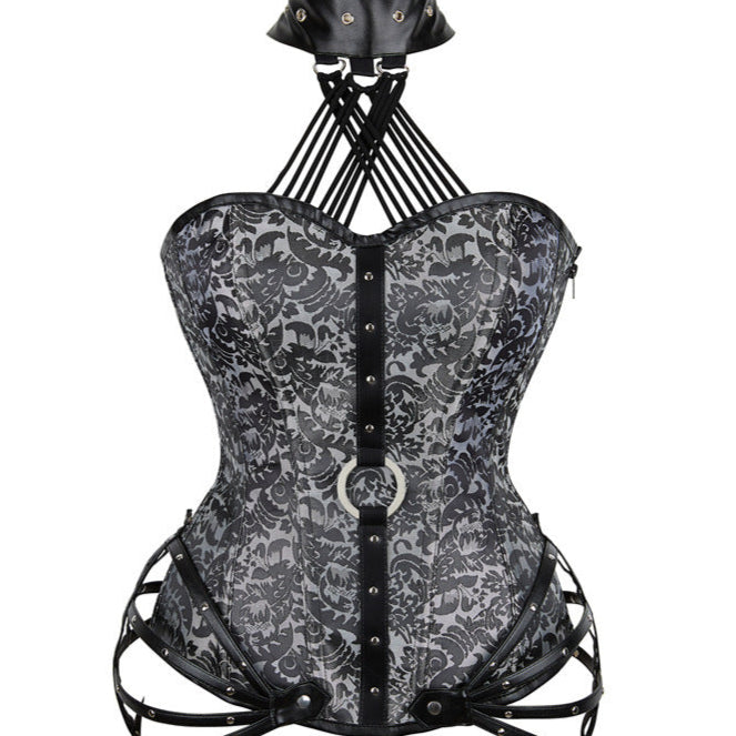 Gray floral Corset with Harness