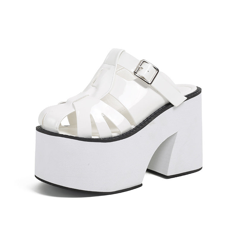 Black High Heel Slide Platform Sandals