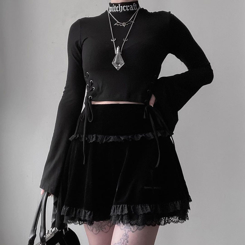 Inverted Crosses saint peter Black Velvet Short Skirt