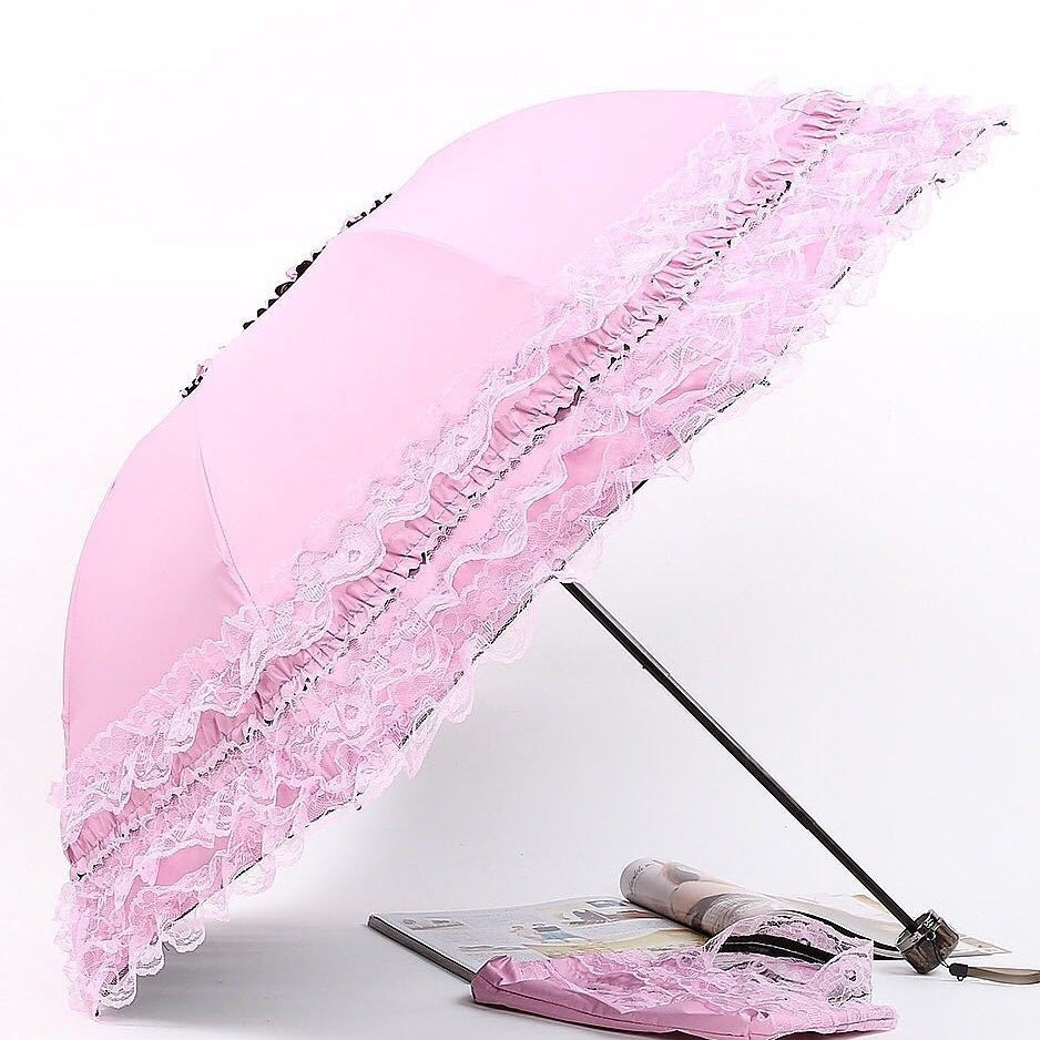 Lace Gothic Umbrella Black pink