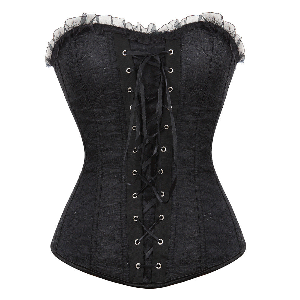 Lace Up Black Overbust Corset Top Casual Goth