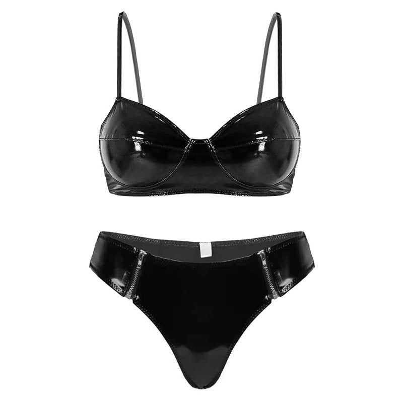 Latex Goth Underwear Set Faux Leather