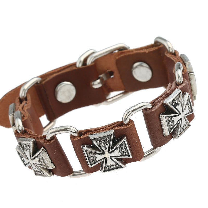 Leather Cross Bracelet for Men