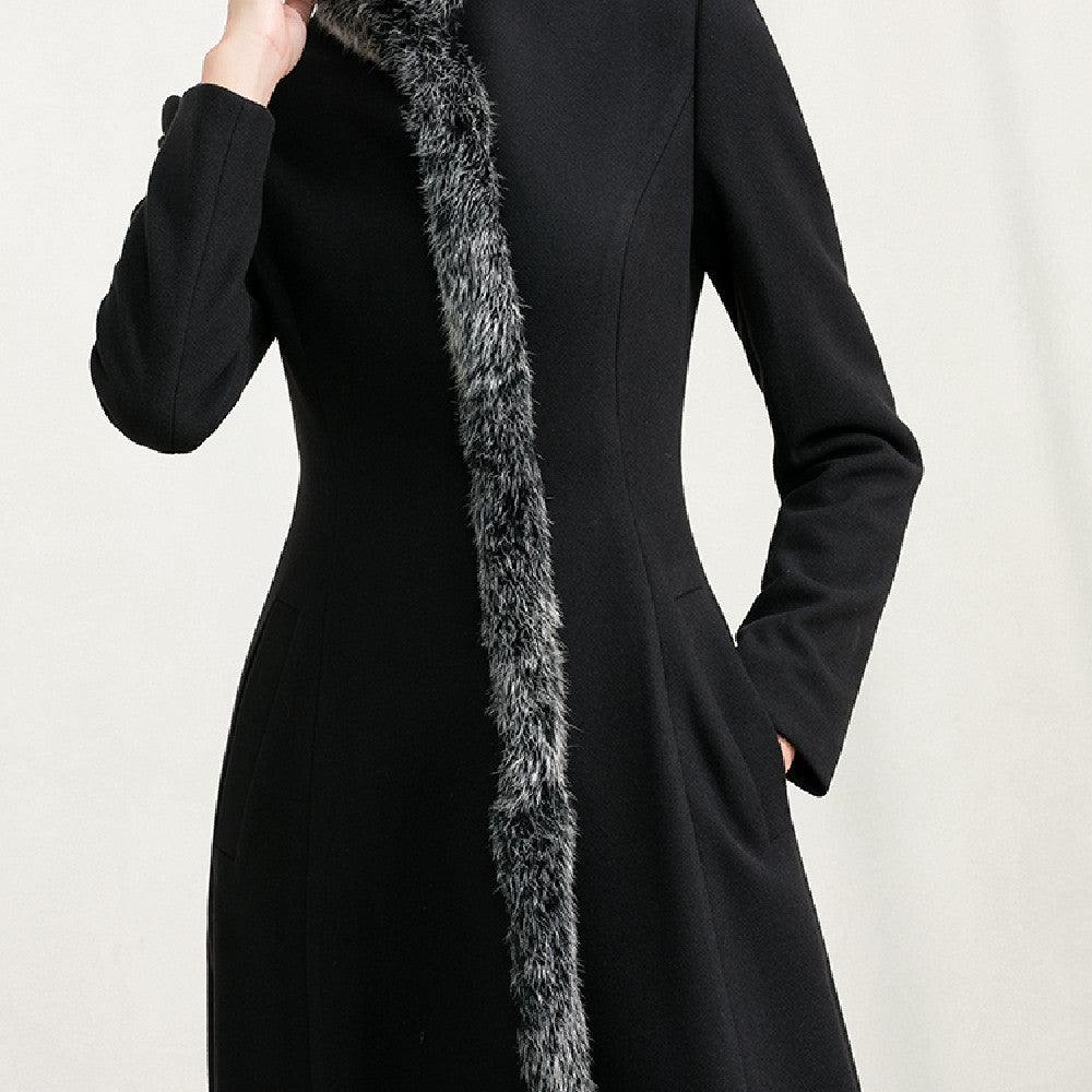 Long Black Goth Coat for Women with Fur