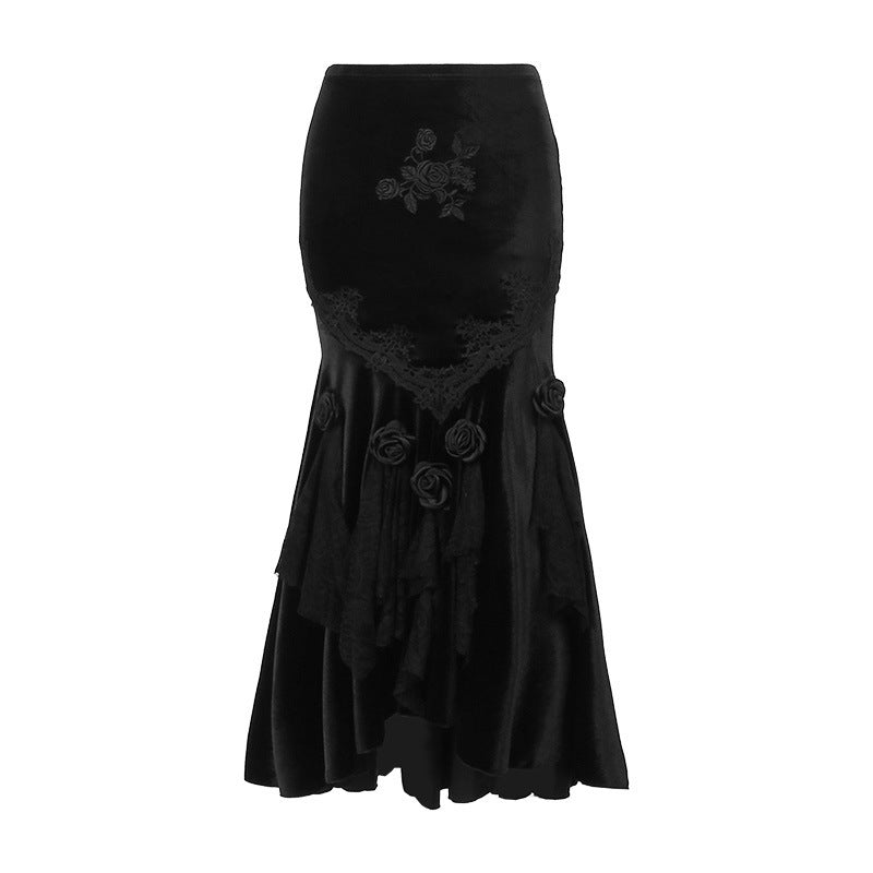 roses Long Black Gothic Skirt