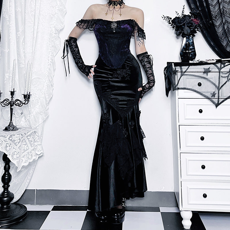 Long Gothic Skirt - Velvet Roses