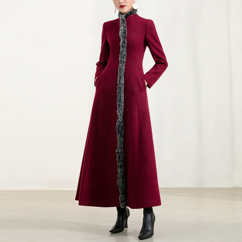 Long red Gothic Coat for Women with Fur