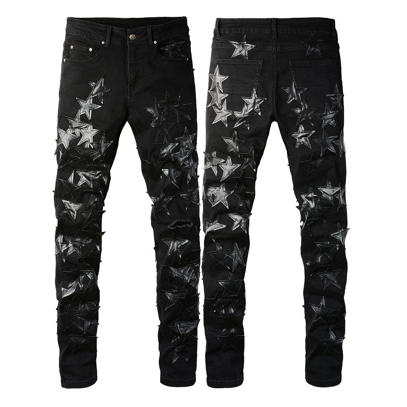 Men's Gothic Denim Pants with Stars