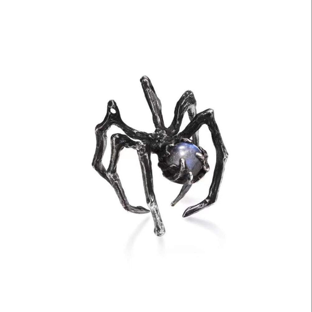 black Moonstone Spider Ring Steel Womens