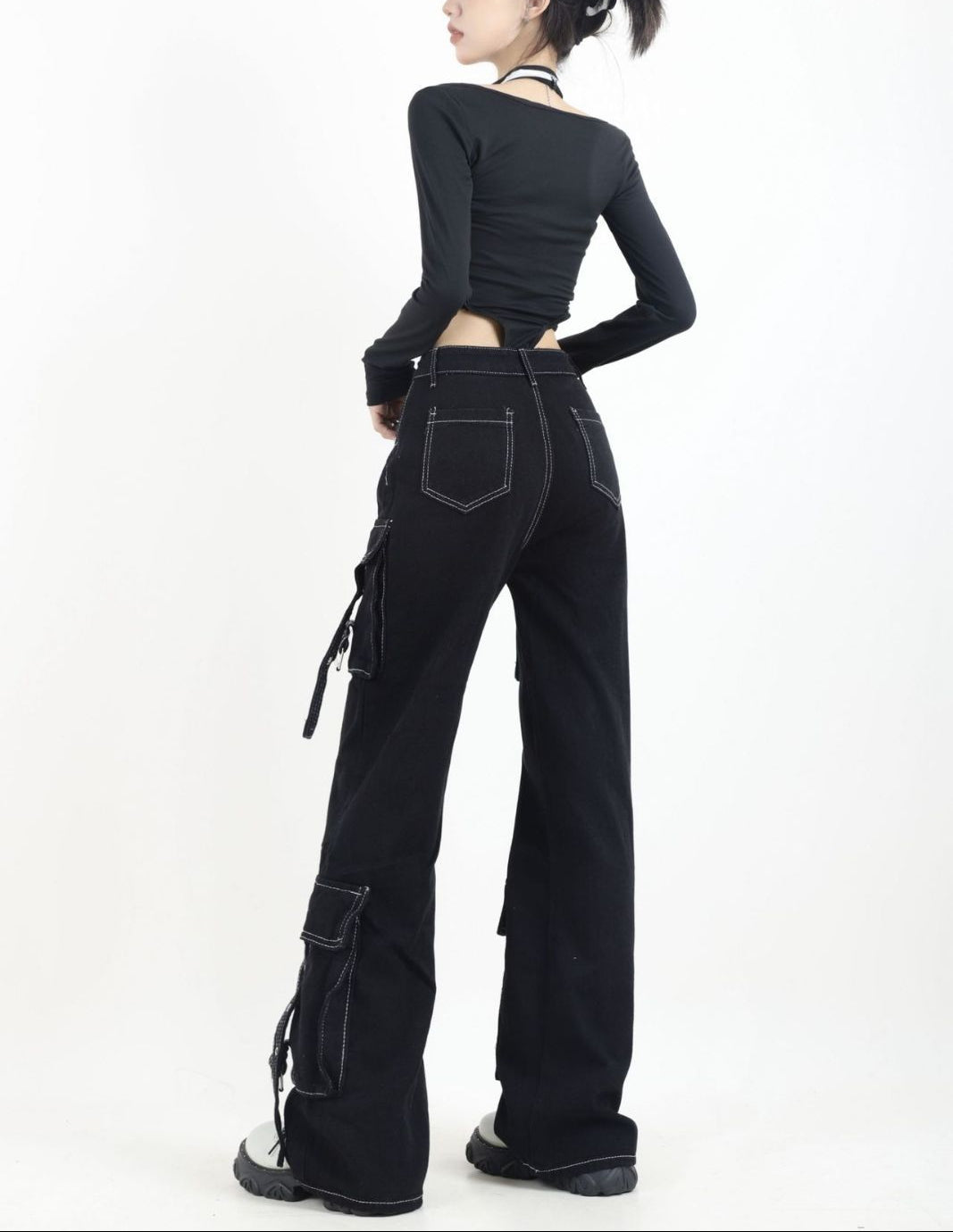 Multi-Pocket Oversized Jeans for Women